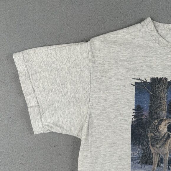Vintage 90s Wolf Shirt Men’s Large Gray Northern Night‎ Lights Wildlife - Picture 5 of 16